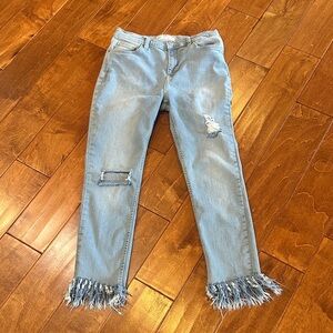 Free People Distressed Light Blue Cropped Jeans